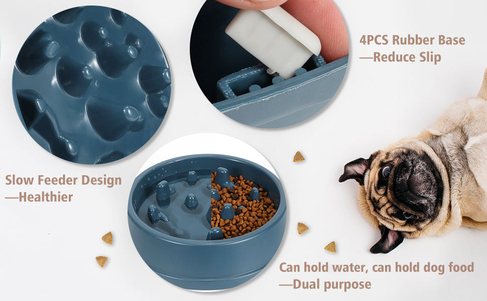 Slow Feeder Dog Bowl, Anti-Gulping Slow Eating Bowl, Stop Bloat No Choking Bowl for Small Medium Dogs, Food Water Bowl Slow Feeder for Fast Eaters, Reduce Slip Slow Pet Bowl, 1.5 Cups/ 12 Oz