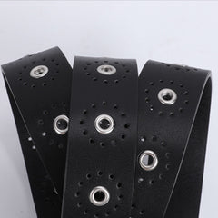 JASGOOD Women Grommet Leather Belt, Ladies Studded Holes Belts for Jeans Pants