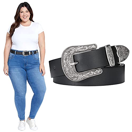 JASGOOD Women’s Hollow Flower Leather Belt for Jeans Pants Wide Belt for Ladies