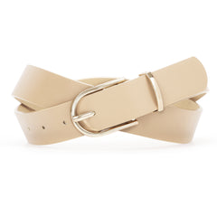 Women Leather belt Faux leather Chic Belt for Jeans Solid Color with Long Gold Curved Pin Buckle