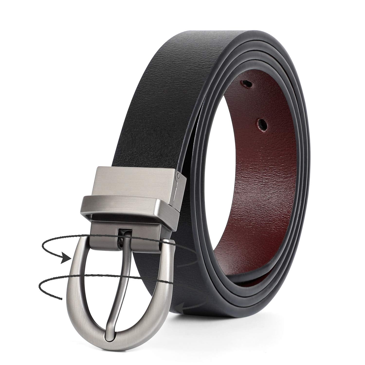 JASGOOD Women Leather Reversible Belt, Ladies Belt for Jeans with Rotated Buckle - JASGOOD OFFICIAL