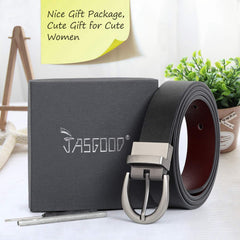 JASGOOD Women Leather Reversible Belt, Ladies Belt for Jeans with Rotated Buckle