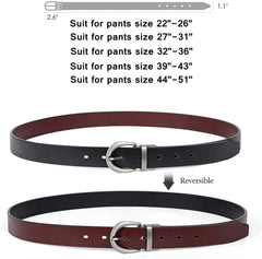 JASGOOD Women Leather Reversible Belt, Ladies Belt for Jeans with Rotated Buckle