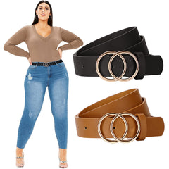 JASGOOD Plus Size Double O Ring Belt for Women Leather Belt,Ladies PU Leather Waist Belts for Jeans Pants