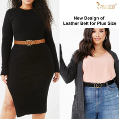 JASGOOD Plus Size Double O Ring Belt for Women Leather Belt,Ladies PU Leather Waist Belts for Jeans Pants