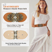 Women Vintage Wide Waist Belt for Dress, Elastic Cinch Belt with Retro Interlocking Buckle - JASGOOD OFFICIAL