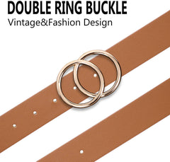 JASGOOD Plus Size Double O Ring Belt for Women Leather Belt,Ladies PU Leather Waist Belts for Jeans Pants