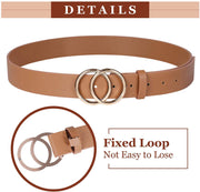 JASGOOD Plus Size Double O Ring Belt for Women Leather Belt,Ladies PU Leather Waist Belts for Jeans Pants