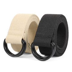 JASGOOD Men Women Canvas Belt Web Fabric Casual Belt with Black Double D-ring 1 1/2" Wide Set of 2