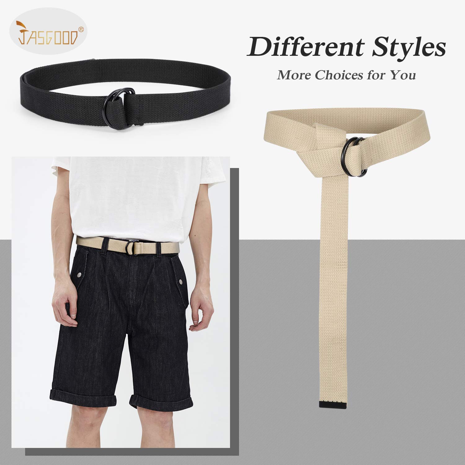 JASGOOD Men Women Canvas Belt Web Fabric Casual Belt with Black Double D-ring 1 1/2" Wide Set of 2 - JASGOOD OFFICIAL