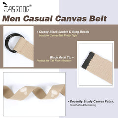 JASGOOD Men Women Canvas Belt Web Fabric Casual Belt with Black Double D-ring 1 1/2" Wide Set of 2