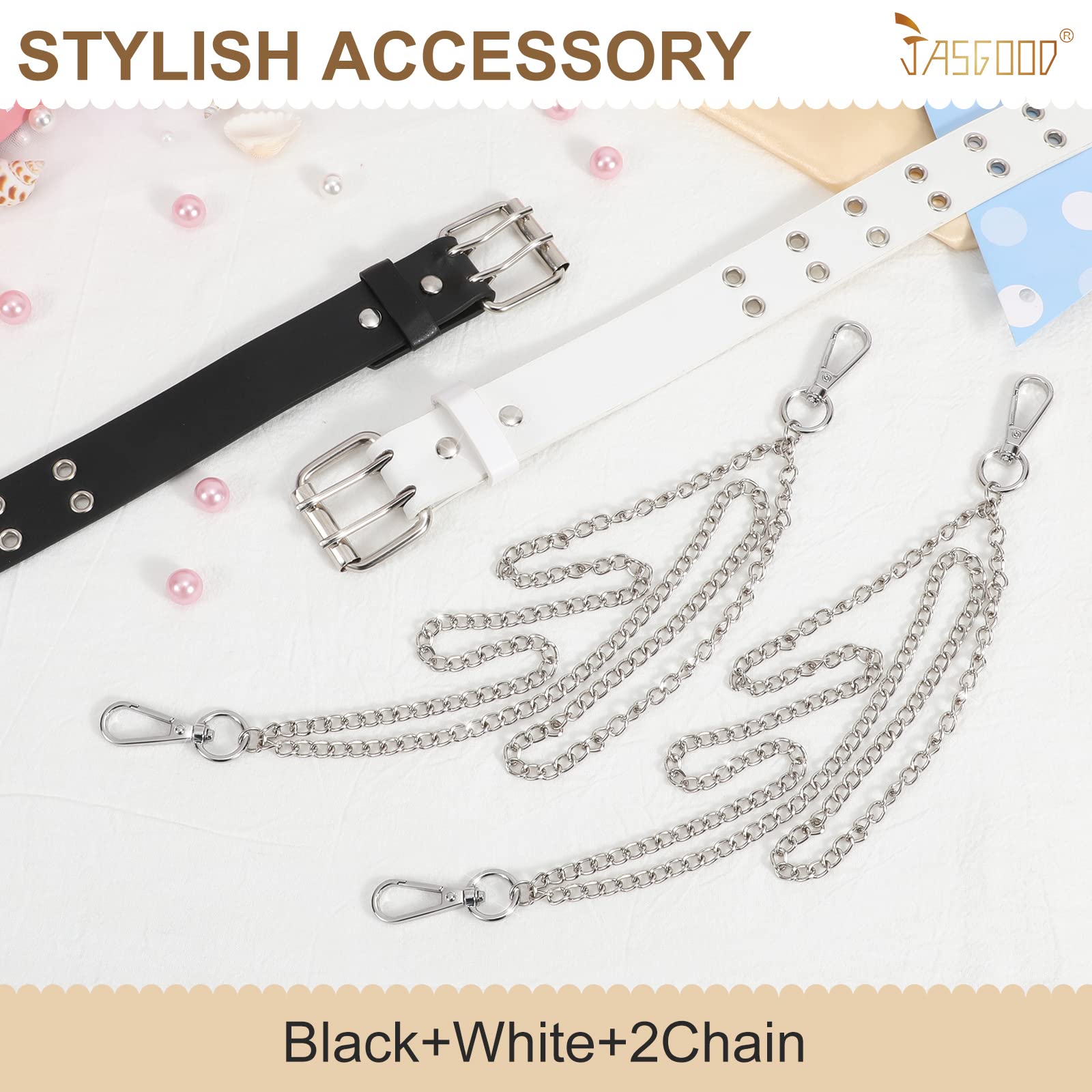 JASGOOD Kids Double Grommet Belt for Girls and Boys, PU Leather Kids Double Studded Holes Belt for Jeans Pants - JASGOOD OFFICIAL