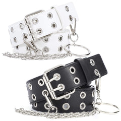 2 Pack Double Grommet Belt PU Leather Punk Belt for Women Jeans