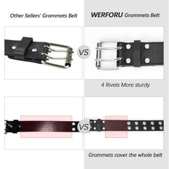 2 Pack Double Grommet Belt PU Leather Punk Belt for Women Jeans