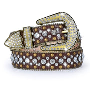 Women Rhinestone Belt for Jeans, SANSTHS Men Western Cowgirl Bling Studded Belt Faux Crocodile Grain Leather