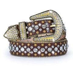 Women Rhinestone Belt for Jeans, SANSTHS Men Western Cowgirl Bling Studded Belt Faux Crocodile Grain Leather