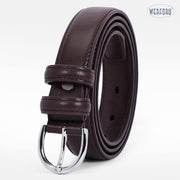 Women Leather Belt Skinny Dress Belt for Jeans Pants with Silver Buckle