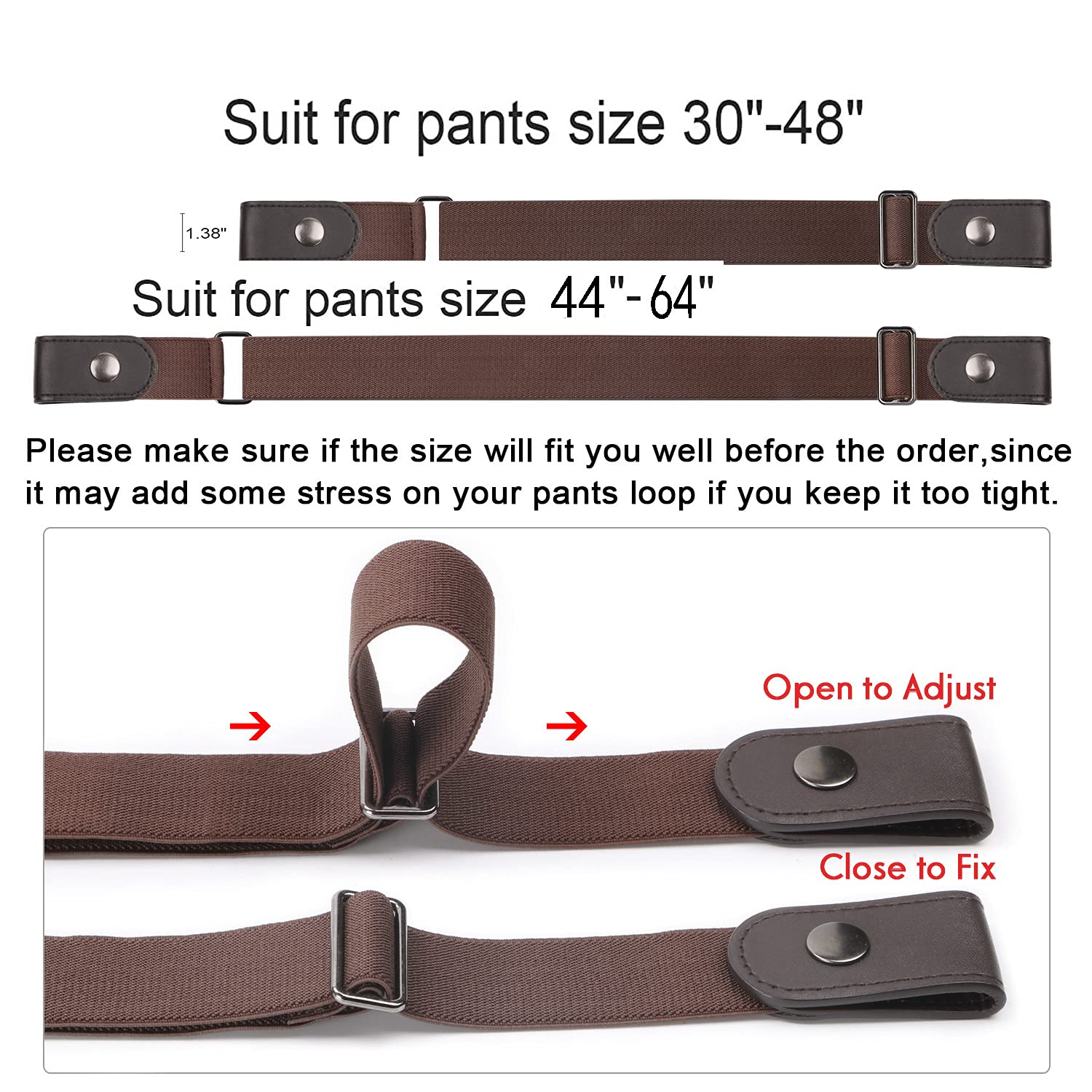 No Buckle Show Belt for Men Buckle Free Stretch Belt for Jeans Pants 1.38 Inches Wide - JASGOOD OFFICIAL