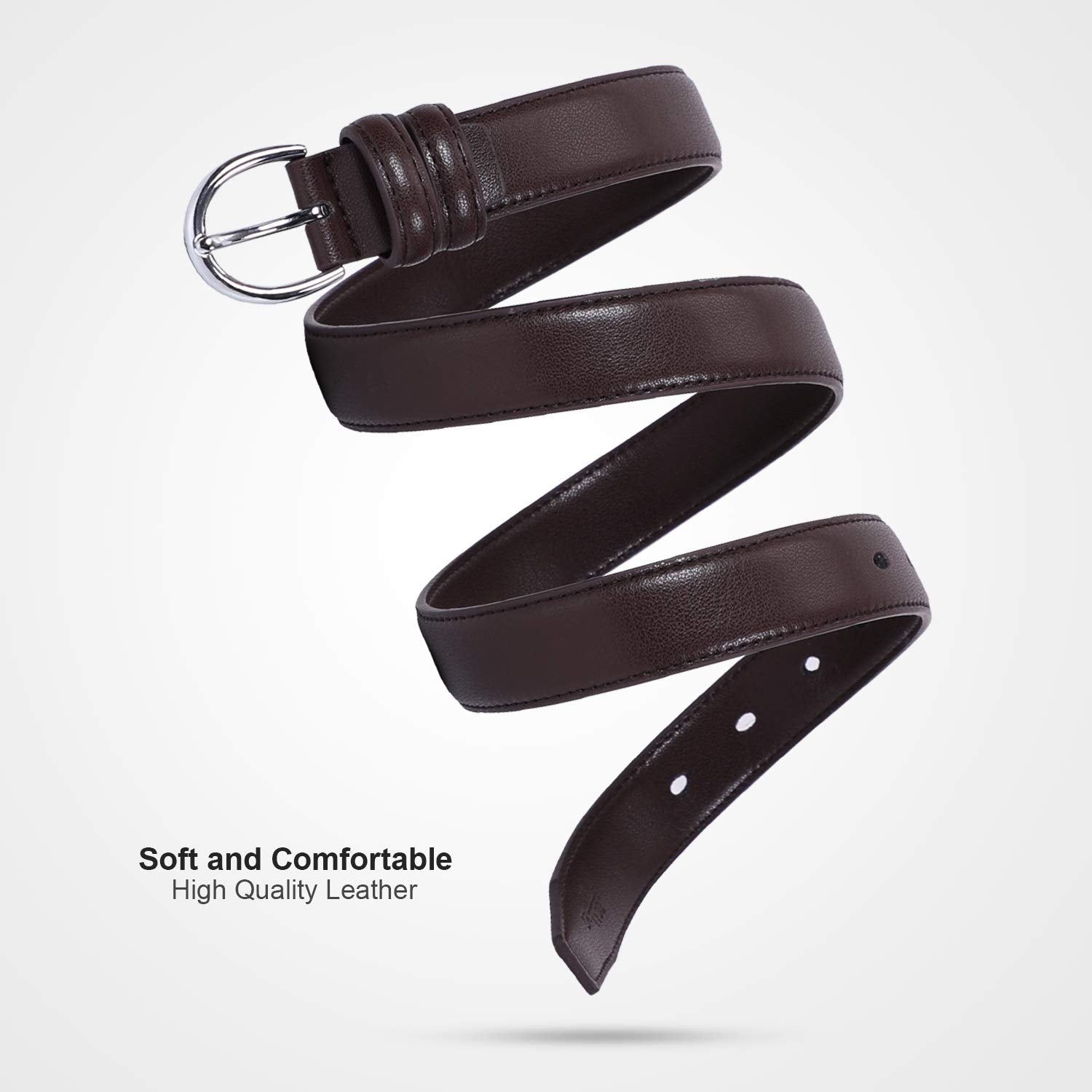 Women Leather Belt Skinny Dress Belt for Jeans Pants with Silver Buckle - JASGOOD OFFICIAL