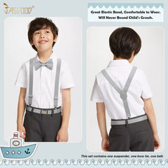JASGOOD Child Kids Suspenders Bowtie Set Adjustable Suspender Set for Boys and Girls with Elastic Stretch Waist Belt Set