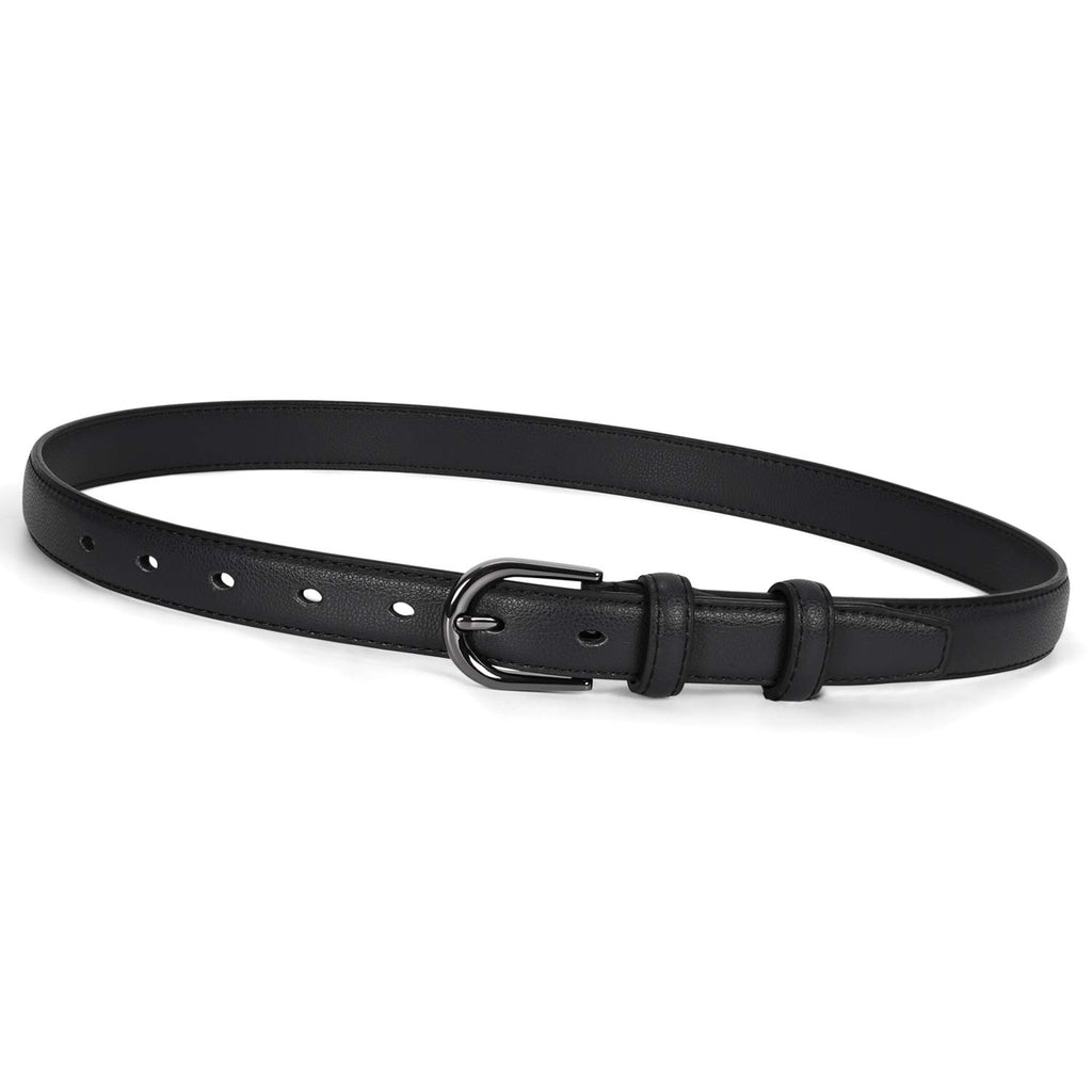 Women Skinny Leather Belt- Fashion Dress Jeans Belt with Single Prong Buckle