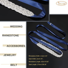 Bridal Rhinestone Wedding Belt Women Silver Crystal Rhinestone Sash Waist Belt for Formal Prom Dress by JASGOOD