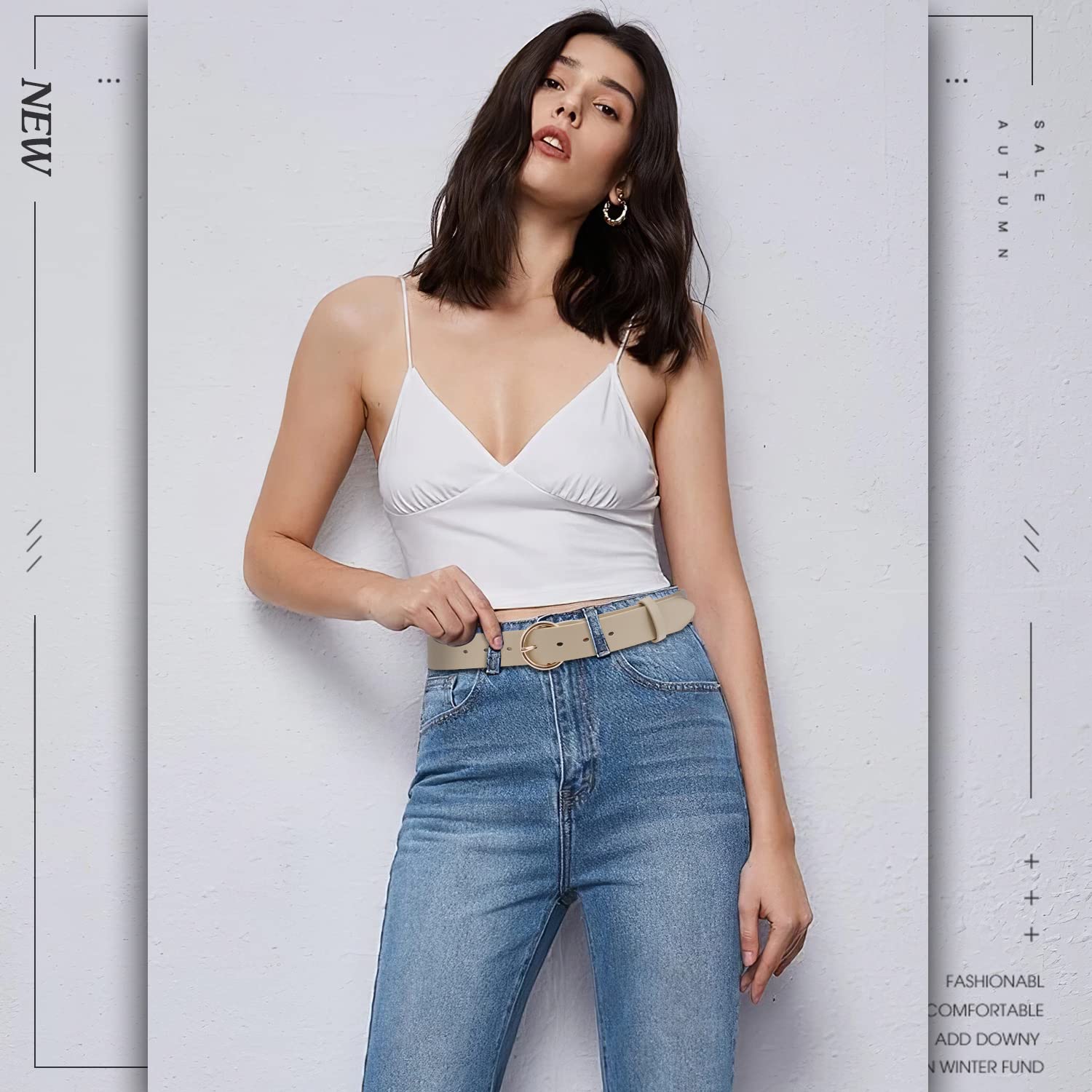 Women Leather Belts Fashion Soft Faux Leather Jeans Belts with O-Ring Buckle