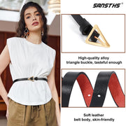 Set of 4 Womens Thin Belts SANSTHS Skinny Leather Belt with Gold Alloy Buckle