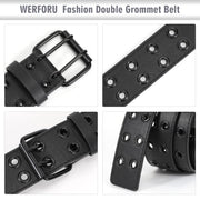 PU Leather Punk Belt for Women Men Jeans 2 Hole Belts 1.5 Wide