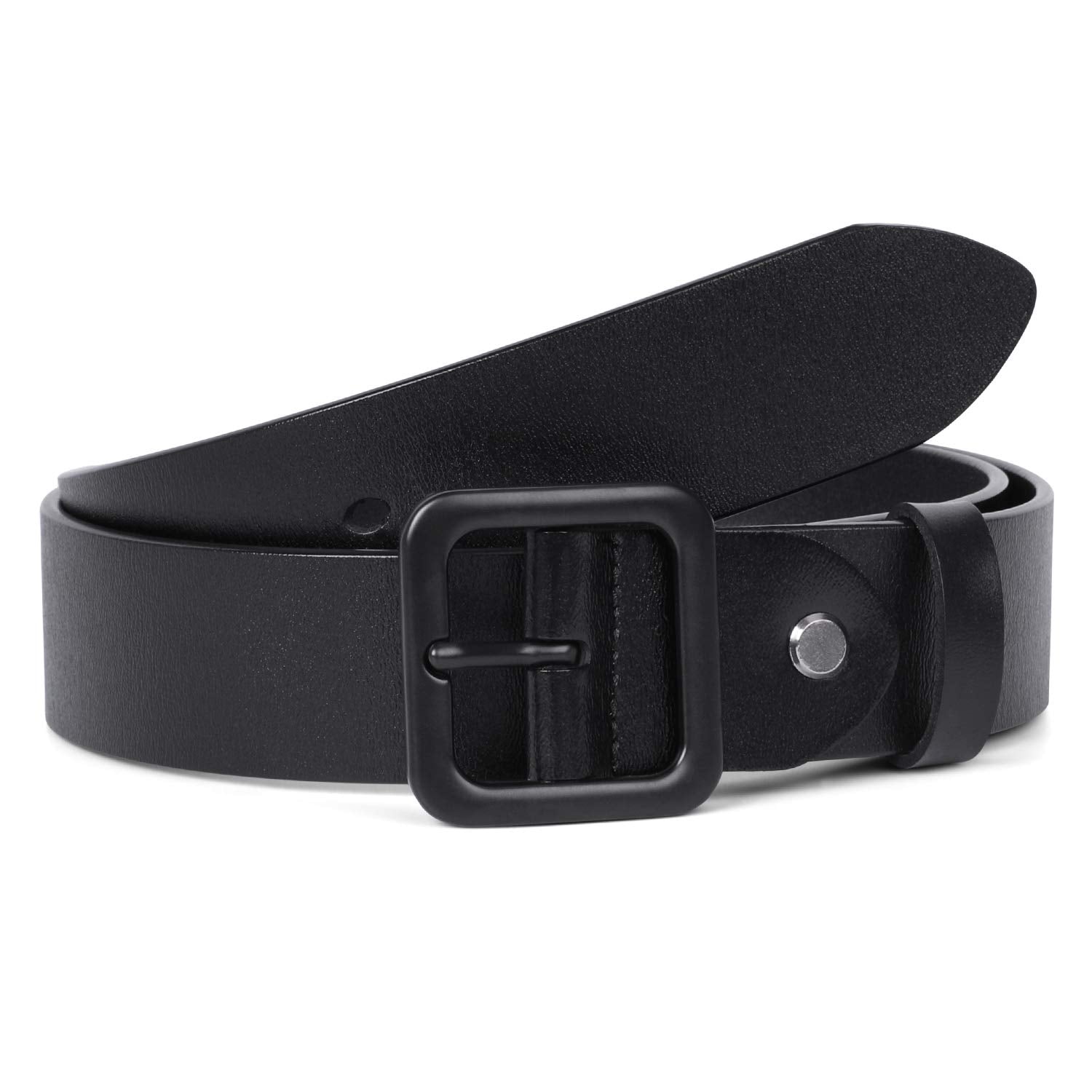 JASGOOD Women's Black Leather Jeans Belt Waist Casual Belt for Pants Shorts with Black Metal Buckle - JASGOOD OFFICIAL