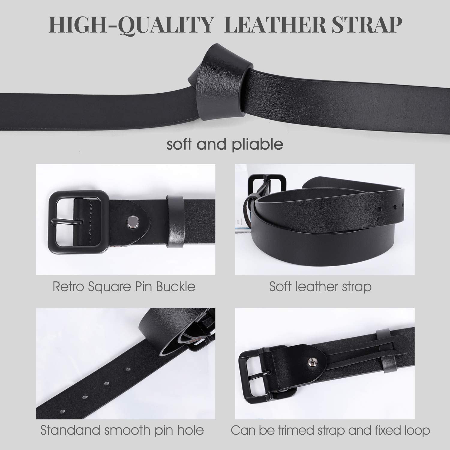 JASGOOD Women's Black Leather Jeans Belt Waist Casual Belt for Pants Shorts with Black Metal Buckle - JASGOOD OFFICIAL