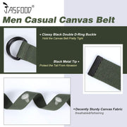 JASGOOD Men Women Canvas Belt Web Fabric Casual Belt with Black Double D-ring 1 1/2" Wide Set of 2