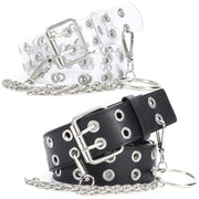 2 Pack Double Grommet Belt PU Leather Punk Belt for Women Jeans