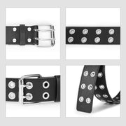 2 Pack Double Grommet Belt PU Leather Punk Belt for Women Jeans