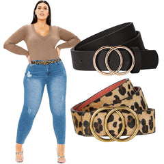 JASGOOD Plus Size Double O Ring Belt for Women Leather Belt,Ladies PU Leather Waist Belts for Jeans Pants