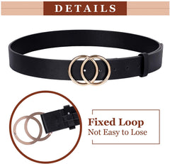 JASGOOD Plus Size Double O Ring Belt for Women Leather Belt,Ladies PU Leather Waist Belts for Jeans Pants