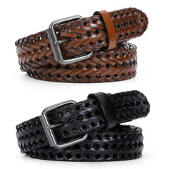 Men’s Leather Braided Belt,  Cowhide Leather Woven Belt for Jeans 1.3 Inch Wide with Prong Buckle
