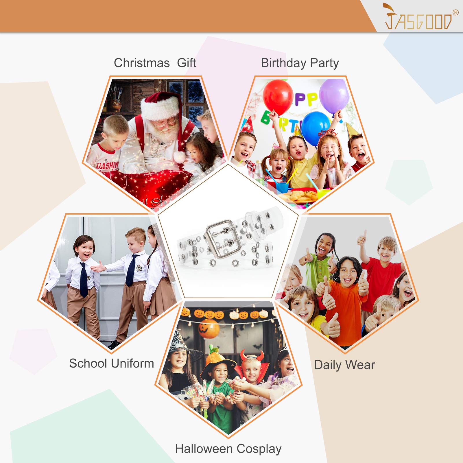 JASGOOD Kids Double Grommet Belt for Girls and Boys, PU Leather Kids Double Studded Holes Belt for Jeans Pants - JASGOOD OFFICIAL