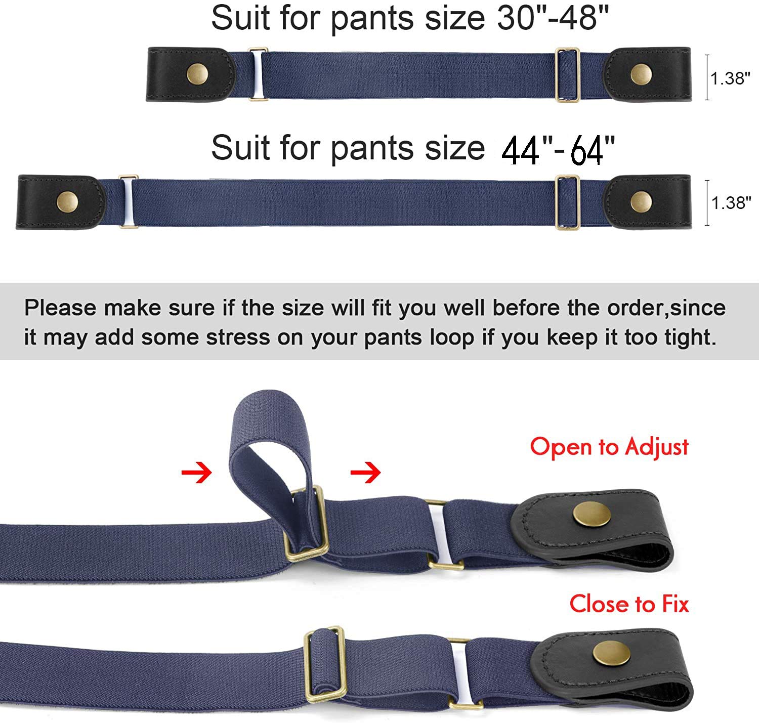 No Buckle Show Belt for Men Buckle Free Stretch Belt for Jeans Pants 1.38 Inches Wide - JASGOOD OFFICIAL