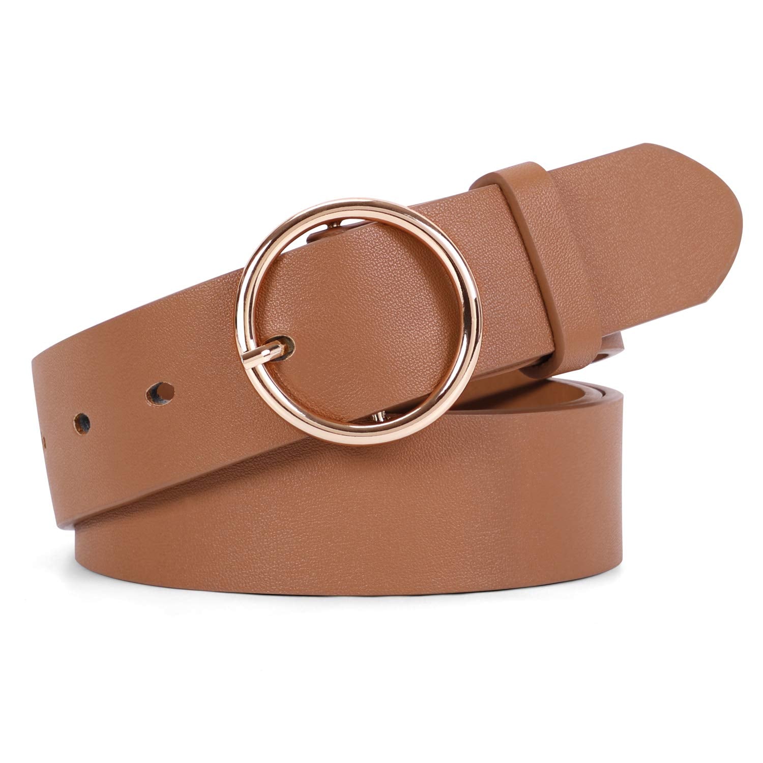 Women Casual Dress Belt Fashion Leather Belt with O Ring Buckle for Jeans Pants - JASGOOD OFFICIAL