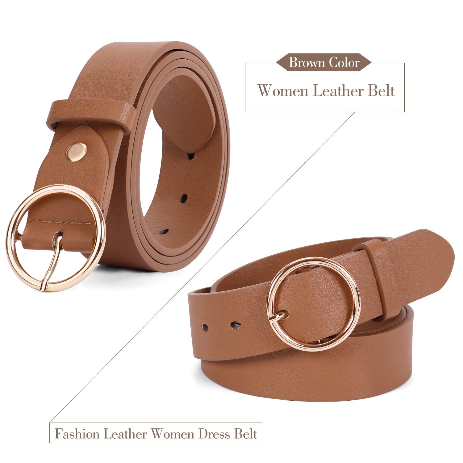 Women Casual Dress Belt Fashion Leather Belt with O Ring Buckle for Jeans Pants - JASGOOD OFFICIAL