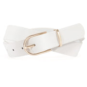 Women Leather belt Faux leather Chic Belt for Jeans Solid Color with Long Gold Curved Pin Buckle