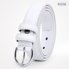 Women Leather Belt Skinny Dress Belt for Jeans Pants with Silver Buckle