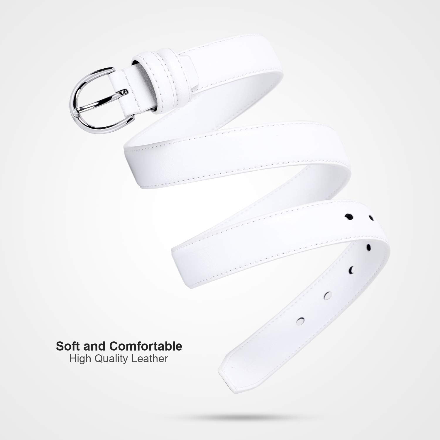 Women Leather Belt Skinny Dress Belt for Jeans Pants with Silver Buckle - JASGOOD OFFICIAL