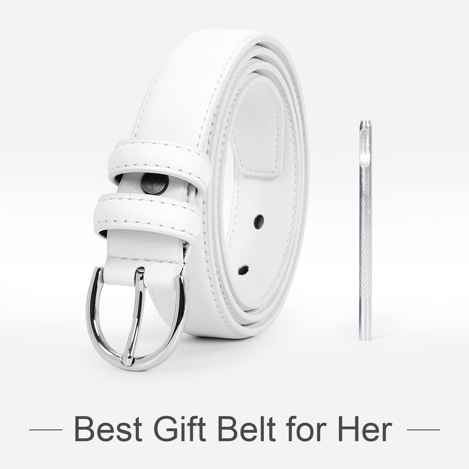 Women Leather Belt Skinny Dress Belt for Jeans Pants with Silver Buckle - JASGOOD OFFICIAL