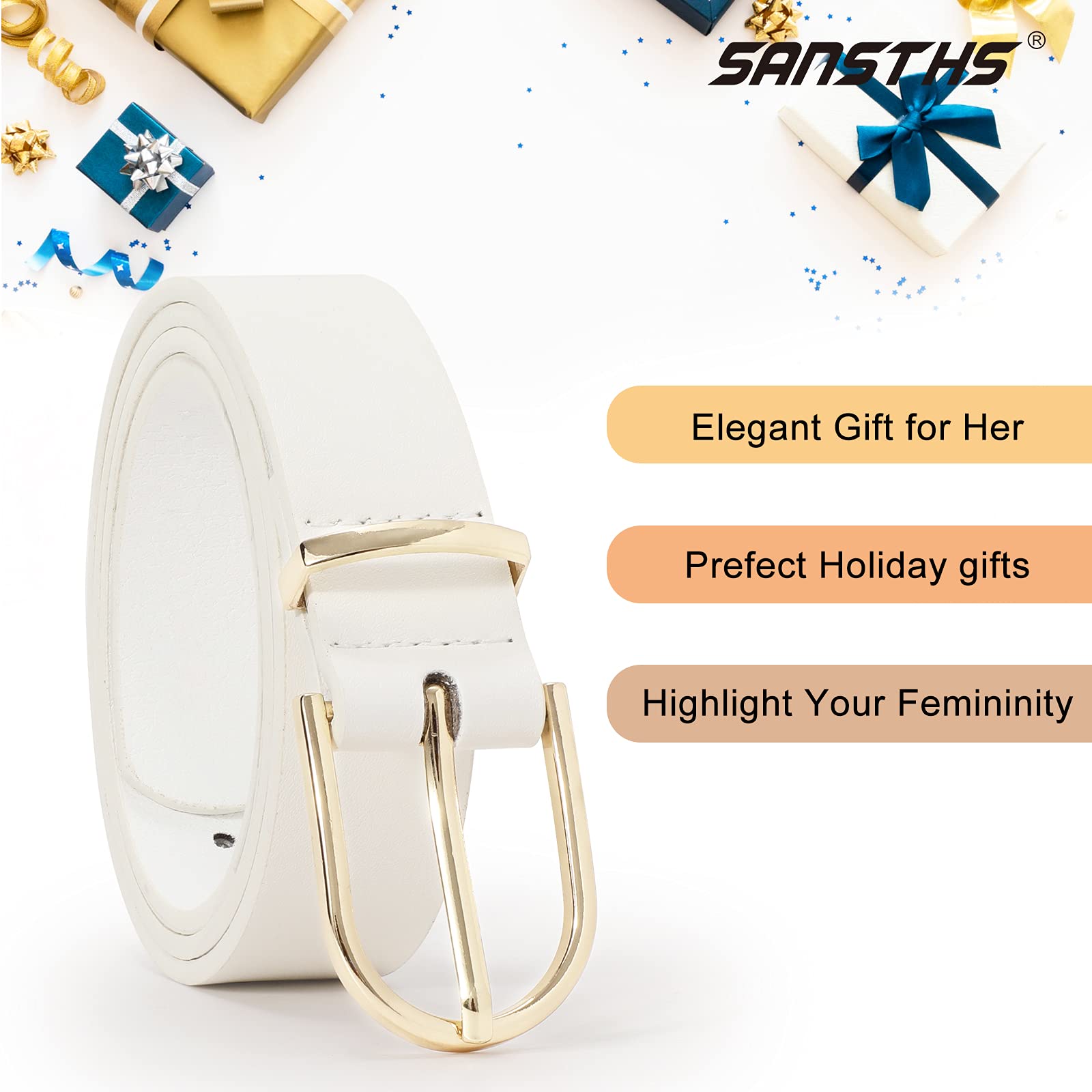 Women Leather belt Faux leather Chic Belt for Jeans Solid Color with Long Gold Curved Pin Buckle - JASGOOD OFFICIAL