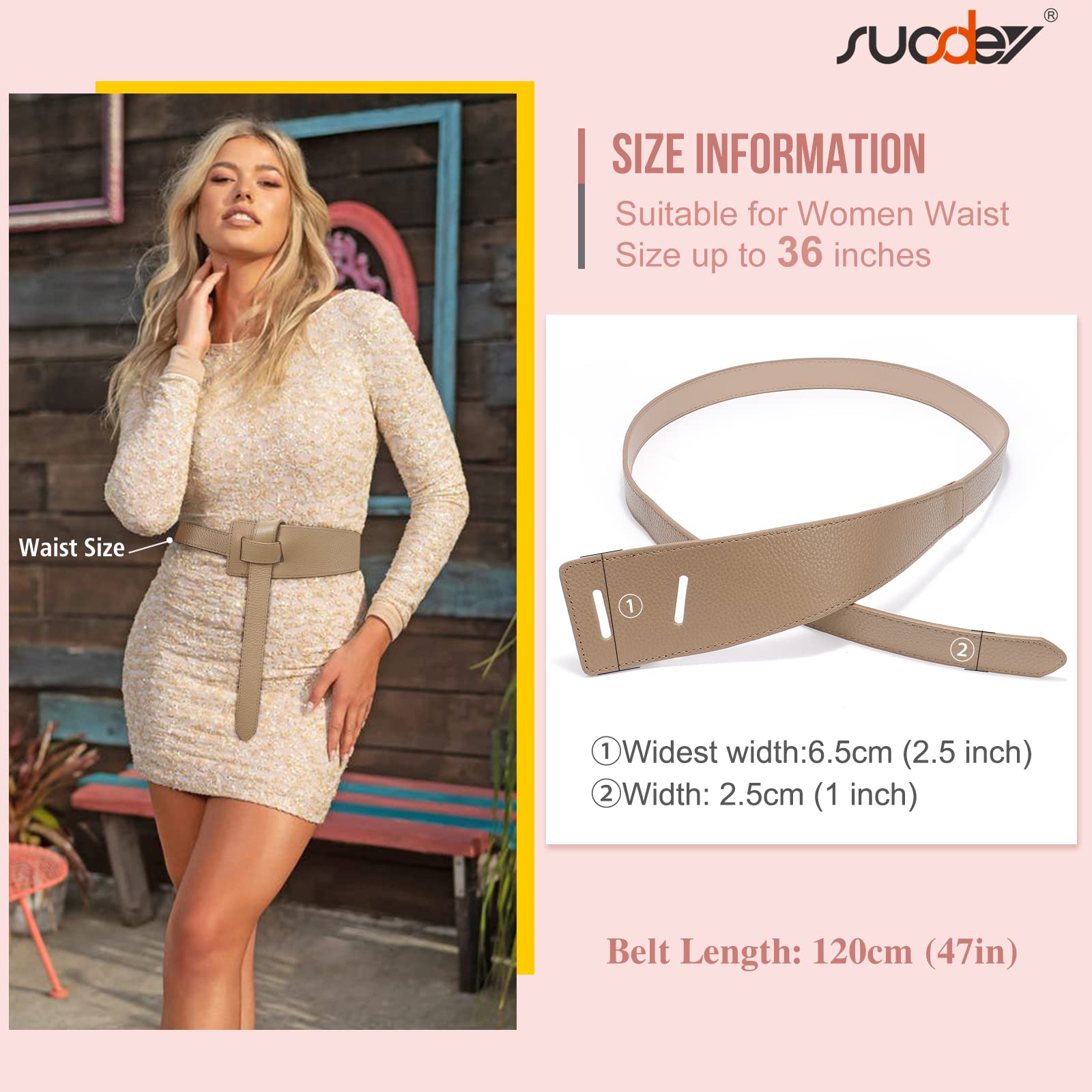 Women Leather Belt No Buckle Fashion Tie Knot Belt for Dress Women Cinch Cowhide Waist Leather Belt - JASGOOD OFFICIAL