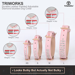 Diamond-Studded Pet Collar Waterproof Leather Soft Neoprene Padded Adjustable Dog Collar for Small Medium Large Dogs