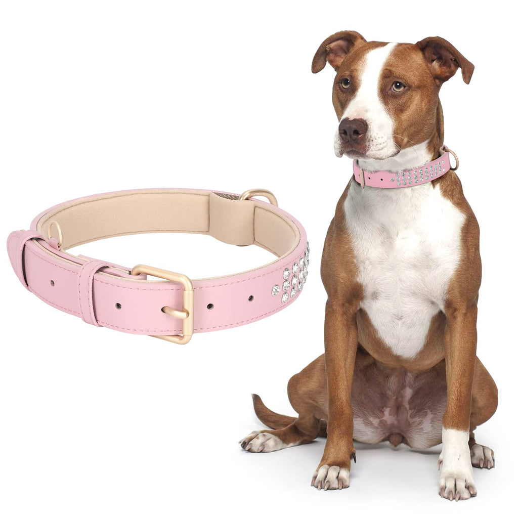 Diamond-Studded Pet Collar Waterproof Leather Soft Neoprene Padded Adjustable Dog Collar for Small Medium Large Dogs