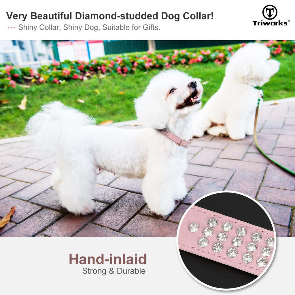 Diamond-Studded Pet Collar Waterproof Leather Soft Neoprene Padded Adjustable Dog Collar for Small Medium Large Dogs